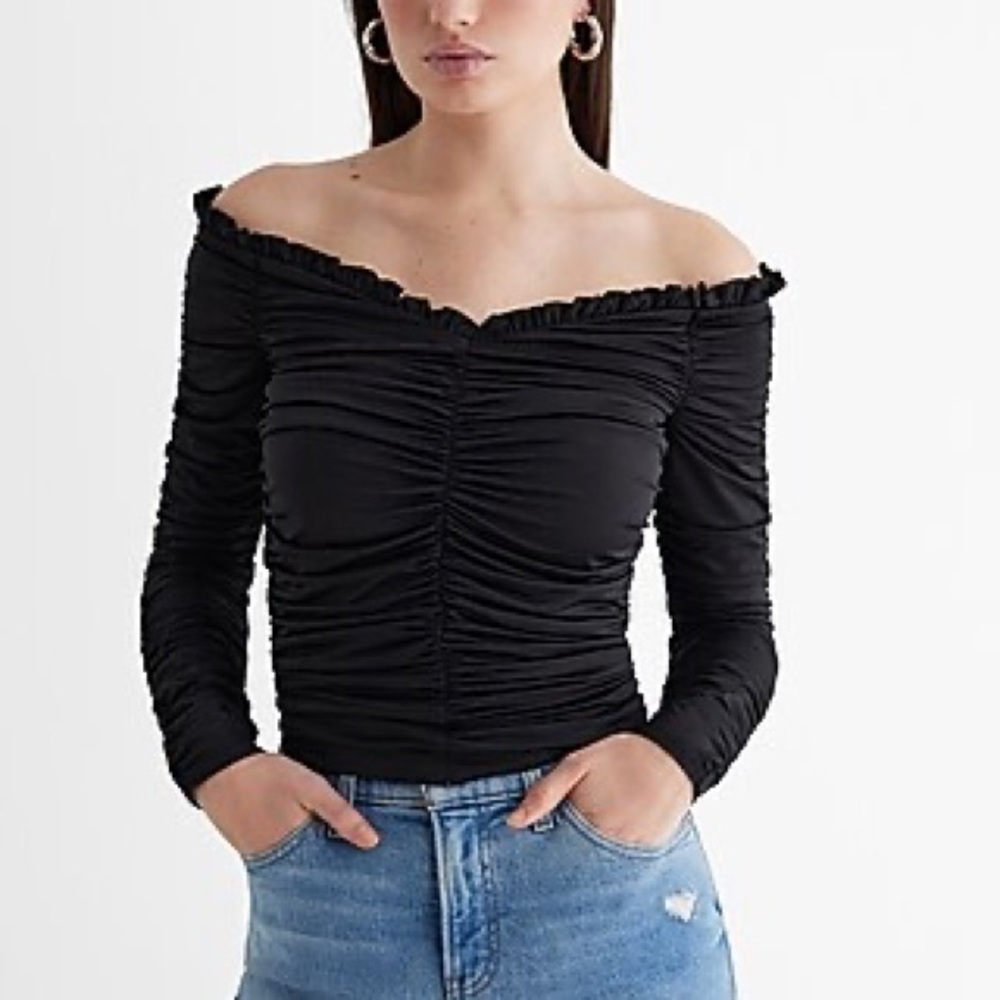 Express Ruched/Ruffle off the shoulder Blouse